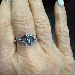 Avon March birthstone Aquamarine  Silver Ring with Vintage-Inspired Design